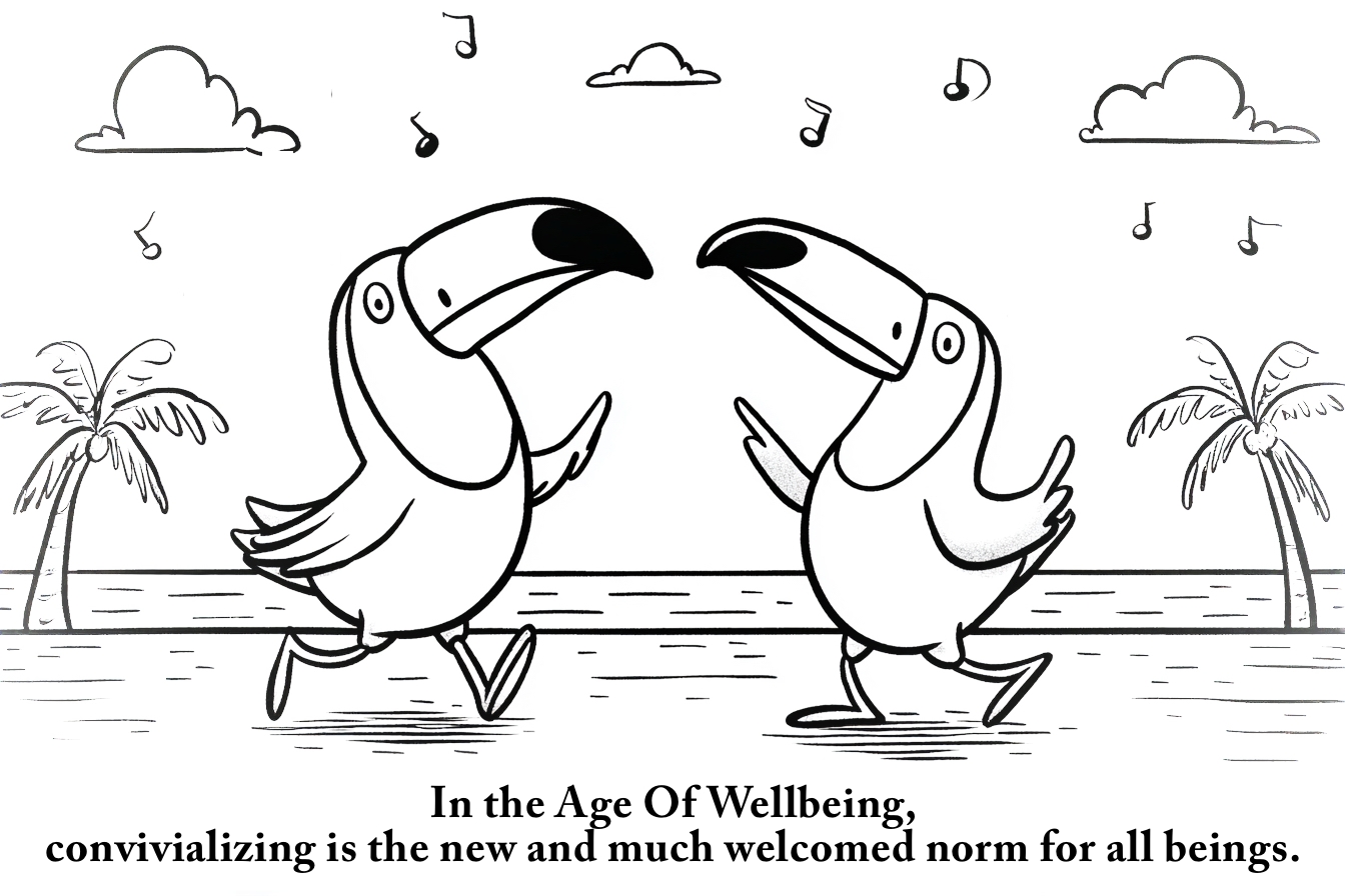 Birds convivializing in the Age Of Wellbeing